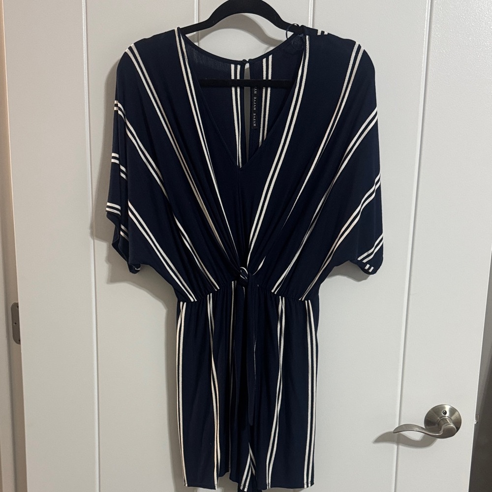 Navy and White Striped Women's Romper